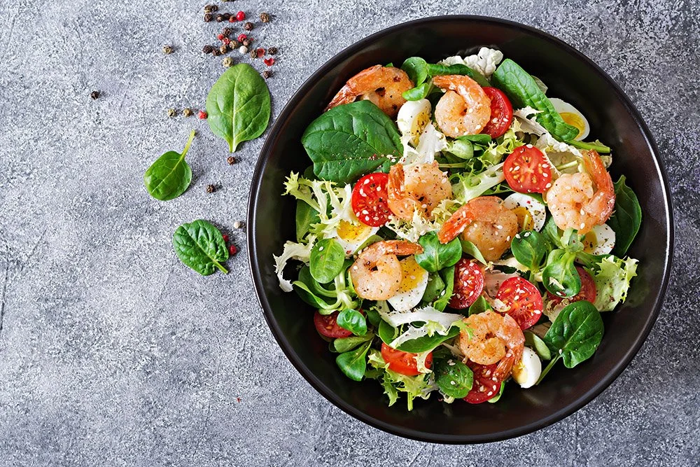 A salad with prawns